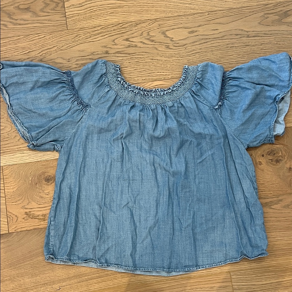 GAP Blue Denim Smocked Top